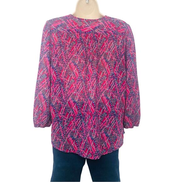 Fun 2 Fun Airy Multi Color Smocked Popover Top Kenmore Split Neck Smocked Yoke - Picture 3 of 16